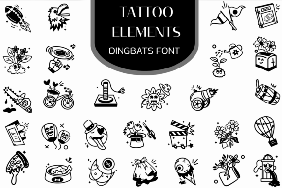 Tattoo Elements: A Quirky Dingbat Font for Creative Campaigns
