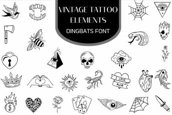 Vintage Tattoo Elements: A Cool Dingbats Font for Editorial Design